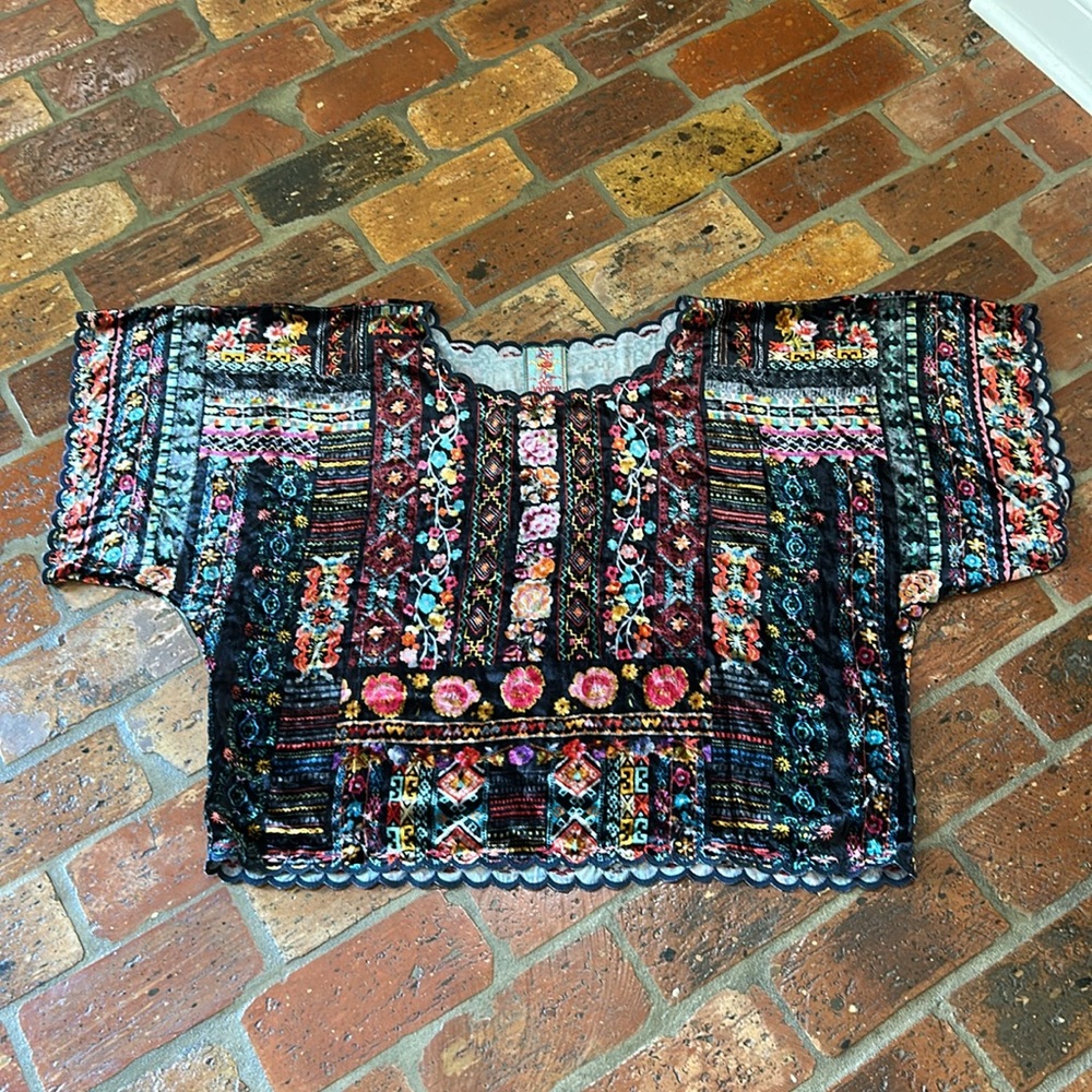 Johnny Was Multicolor Velvet Floral Embroidered Blouse - Picture 7 of 15